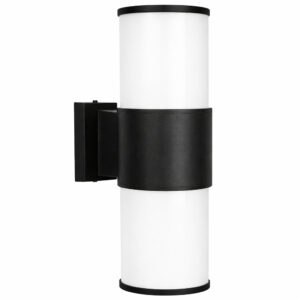 J&H LED 13 in. 1-Light Matte Black Outdoor Wall Lantern Sconce