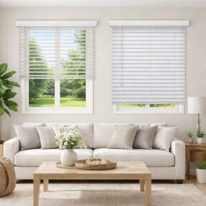 Cordless 2" Faux Wood Blind, 59" W x 72" H, Outside Mount, White