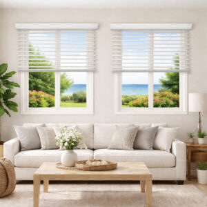 Cordless 2" Faux Wood Blind, 23" W x 72" H, Outside Mount, White